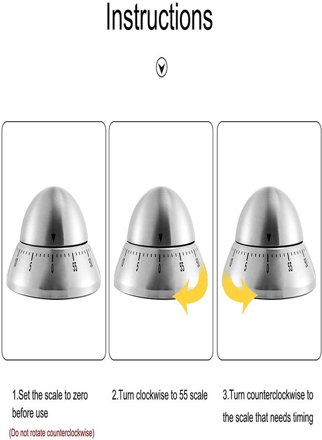 Leeonz 1PCS Kitchen Timer Cute Manual, Stainless Steel Metal Mechanical Visual Countdown Cooking Timer with Loud Alarm for Kitchen Cooking Baking Sports Kids (Saucher Shape) - Image 3